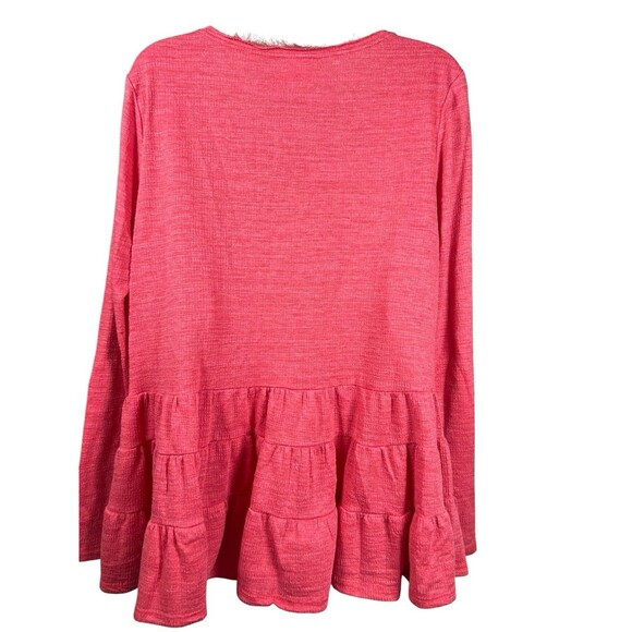 Deletta Anthropologie Pink Tiered Swing Shirt Tunic V-Neck Long Sleeve Women M - Picture 7 of 11